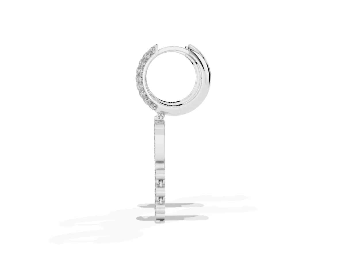 Round Diamond Initial Q Huggie Hoop Earrings Silver