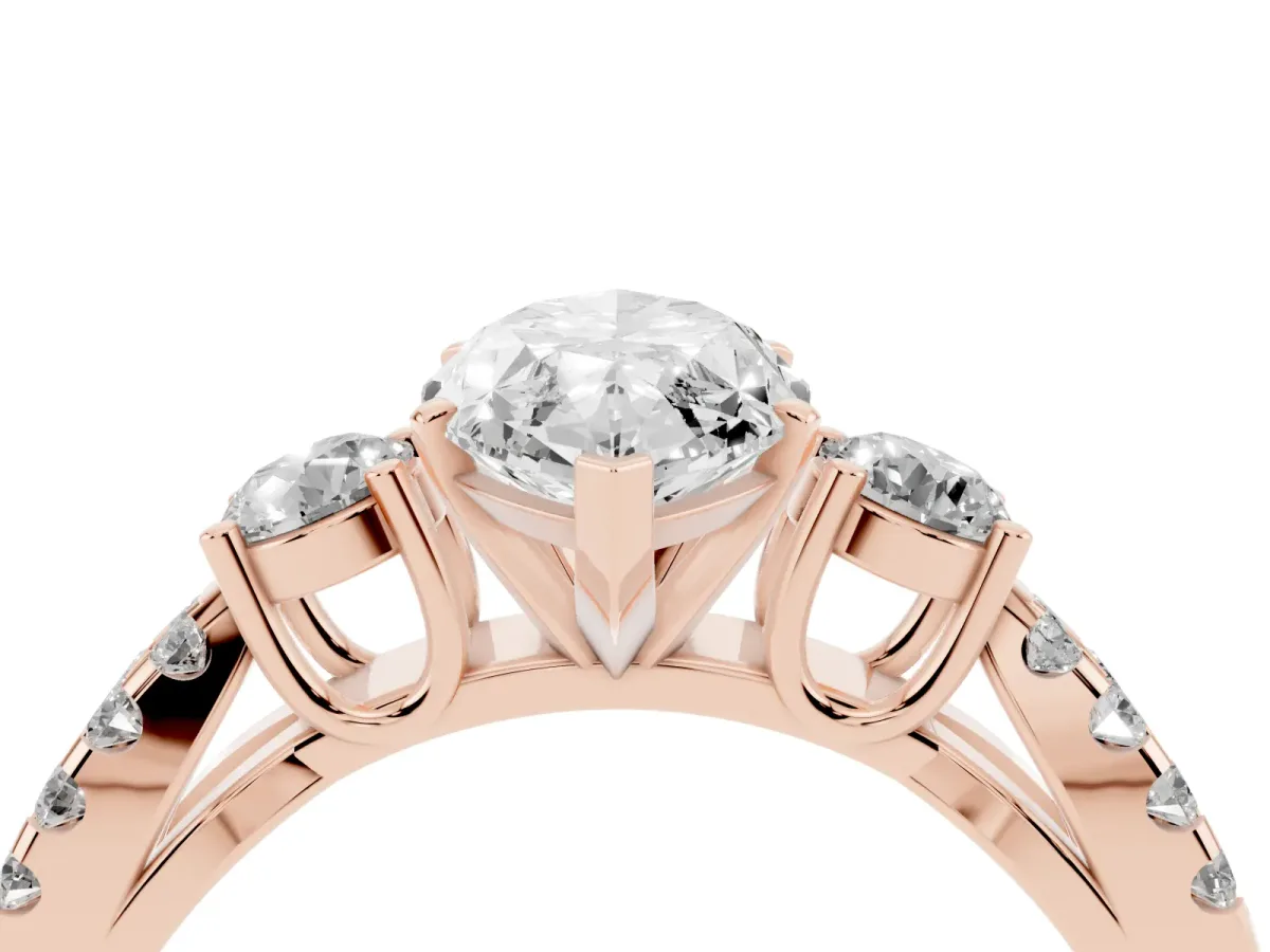 Marquise Cut Diamond Three-Stone Ring with Pavé Split Shank and Four-Prong Setting Rose gold