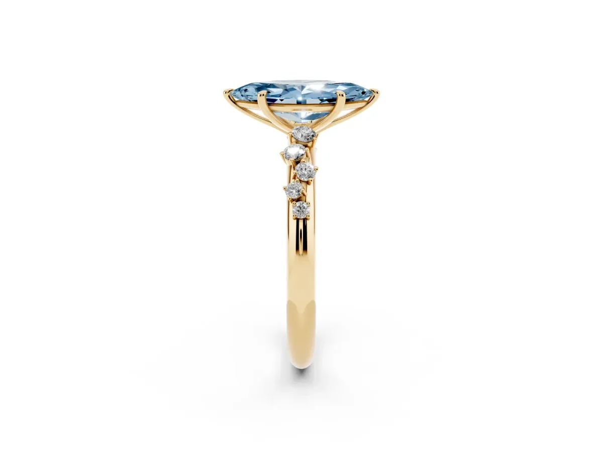 Fancy Blue Marquise Cut Diamond Cluster Prong-Set Solitaire Ring Yellow gold