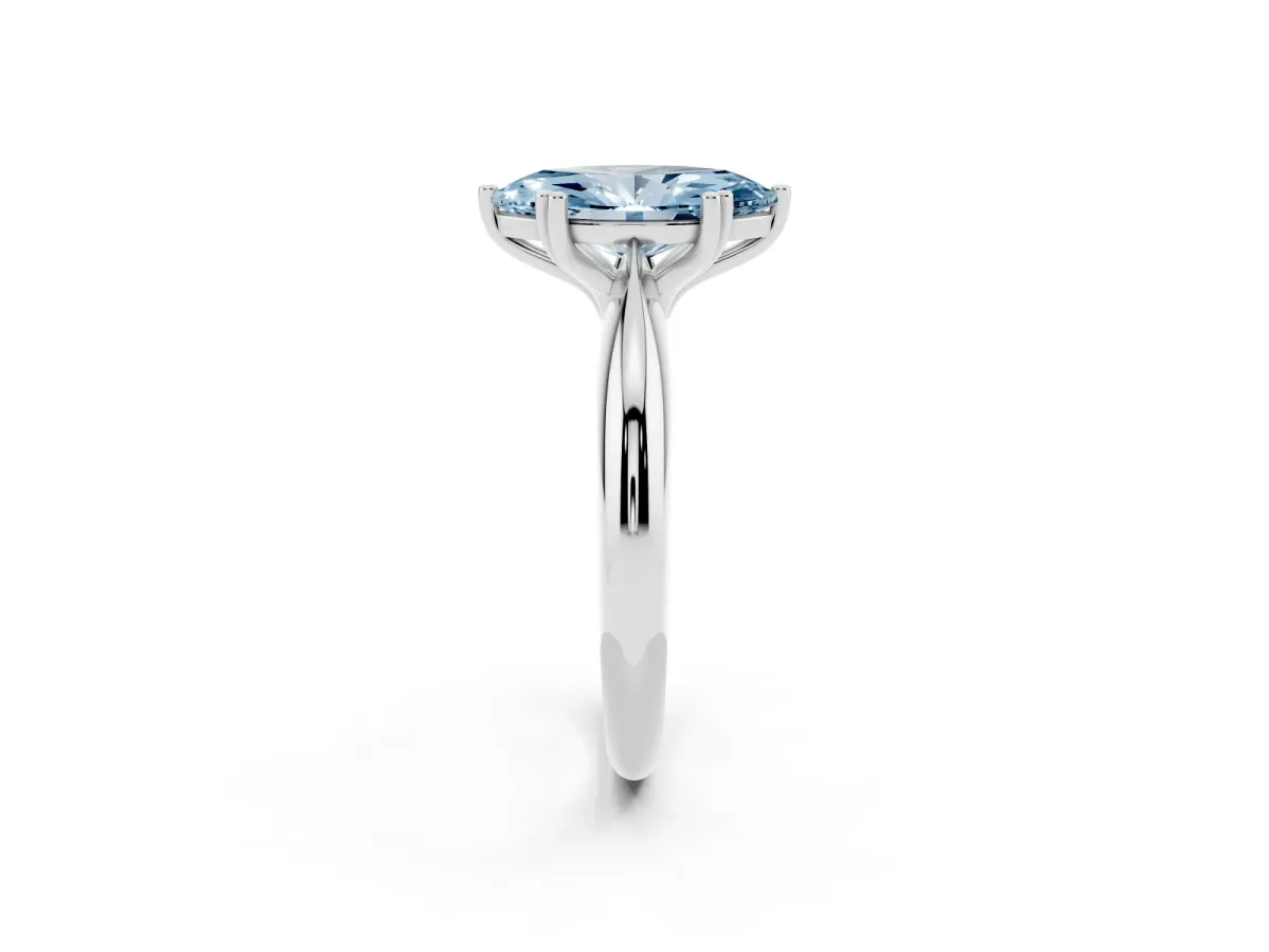 Fancy Blue Marquise Cut Cut Solitaire Engagement Ring with Tapered Band and Four-Prong Setting Silver