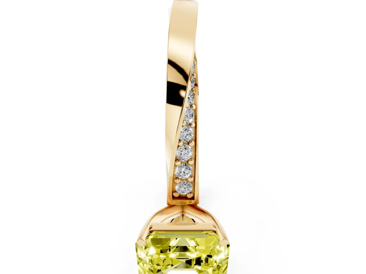 Fancy Yellow Asscher Cut Diamond Engagement Ring with Side Stone Accents and Four-Prong Setting Yellow gold