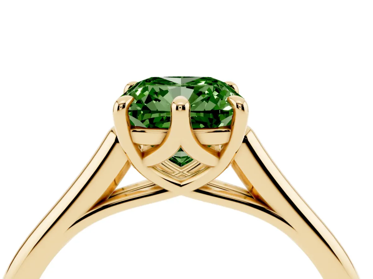 Fancy Green Cushion Cut Solitaire Engagement Ring with Six-Prong Setting and Classic Band Yellow gold