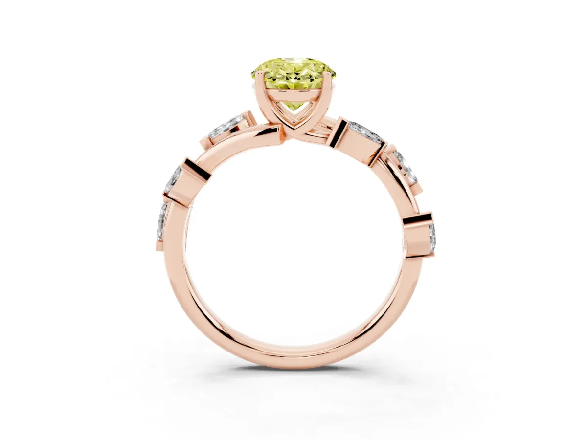 Fancy Yellow Oval Cut Solitaire Twisted Band Marquise Accent Prong Setting Ring Rose gold