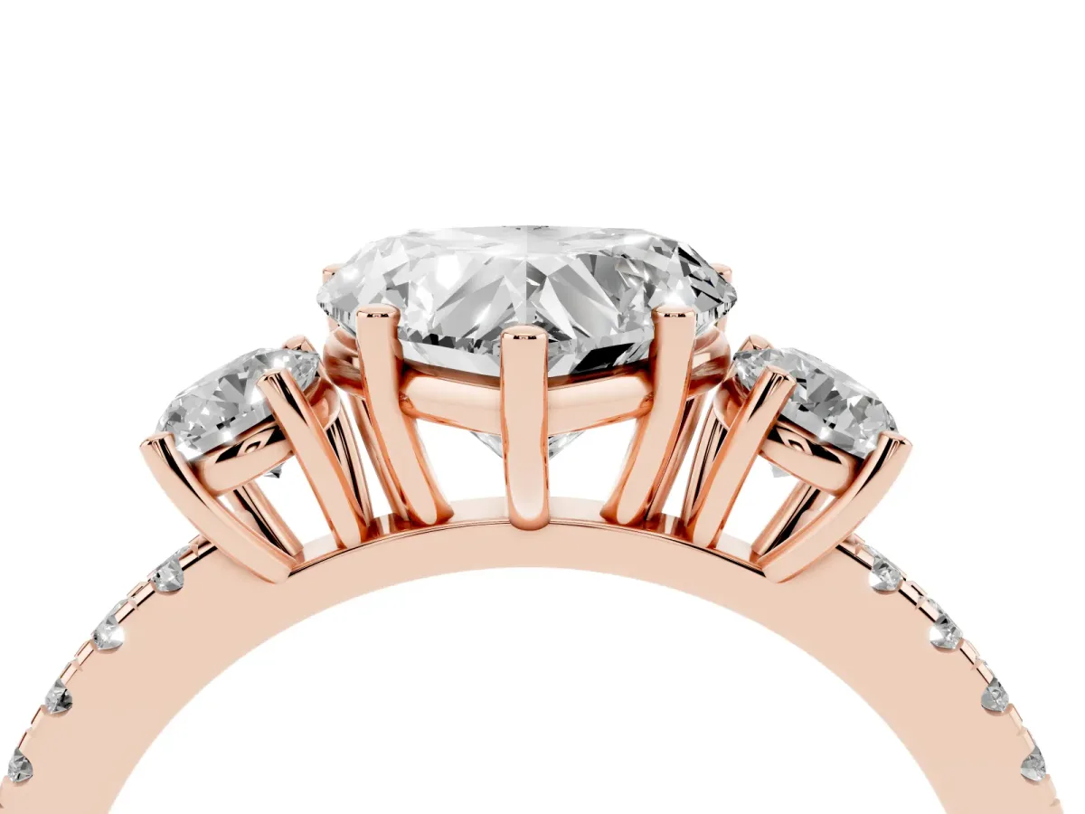 Three-Stone Heart Cut Cut Diamond Pavé Band with Prong Setting Rose gold