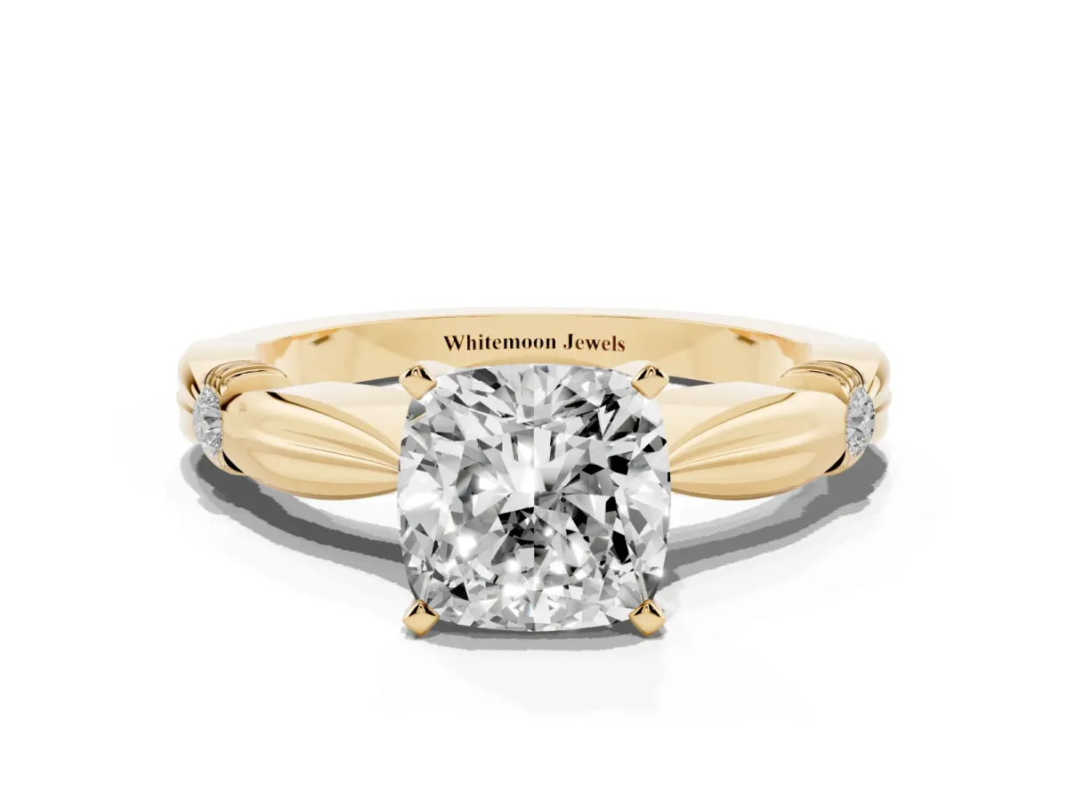 Cushion Cut Solitaire Diamond Twisted Band with Four-Prong Setting Yellow gold