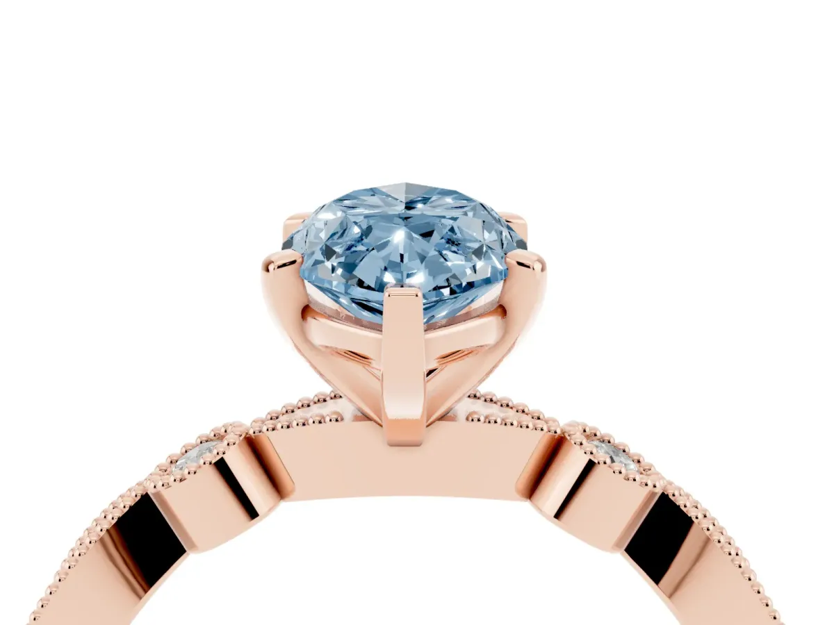 Fancy Blue Marquise Cut Milgrain Bezel Diamond Engagement Ring with Solitaire Prong Setting Rose gold