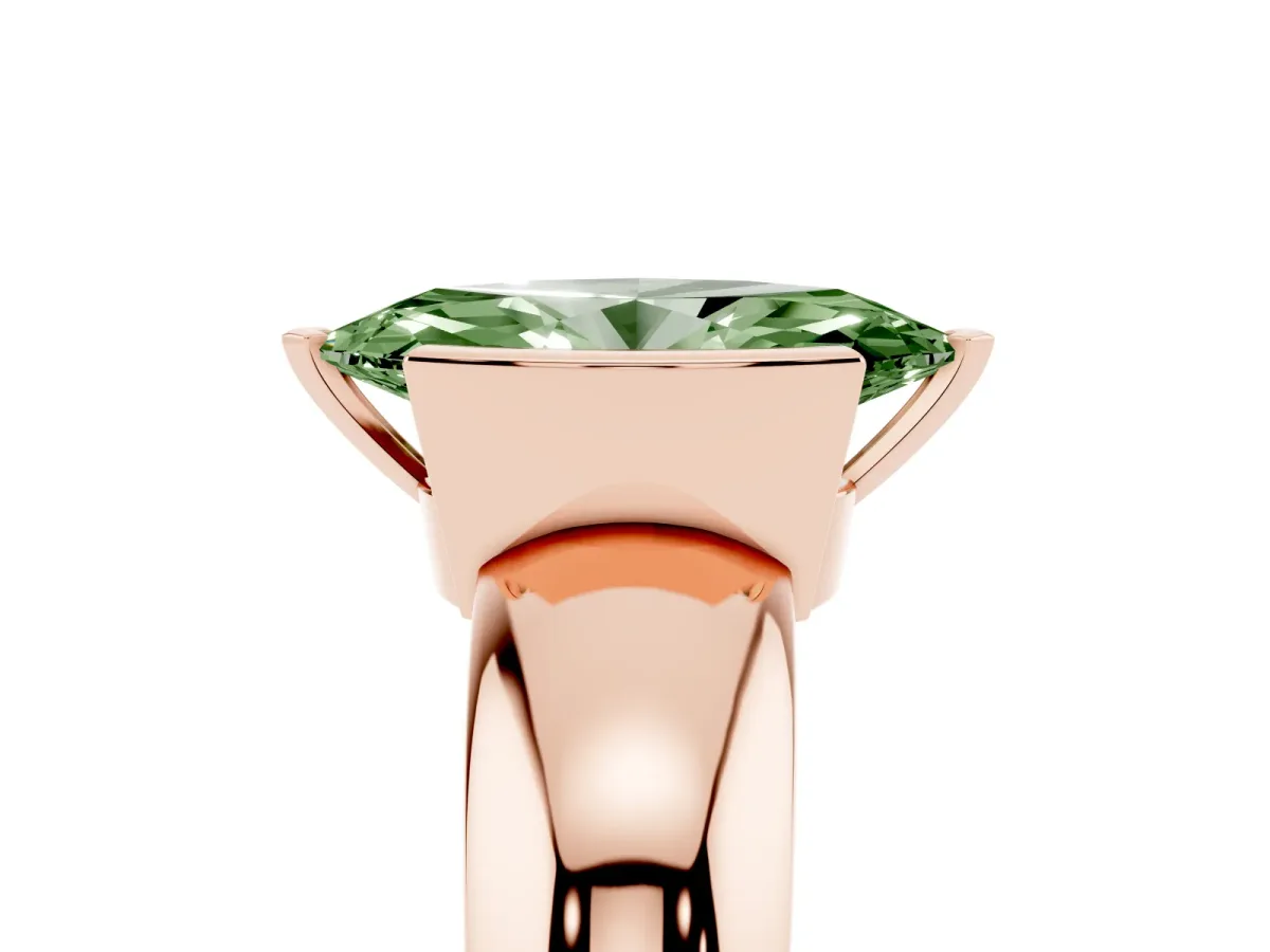 Fancy Green Marquise Cut Solitaire Tension Set Diamond Ring with Wide Band Rose gold