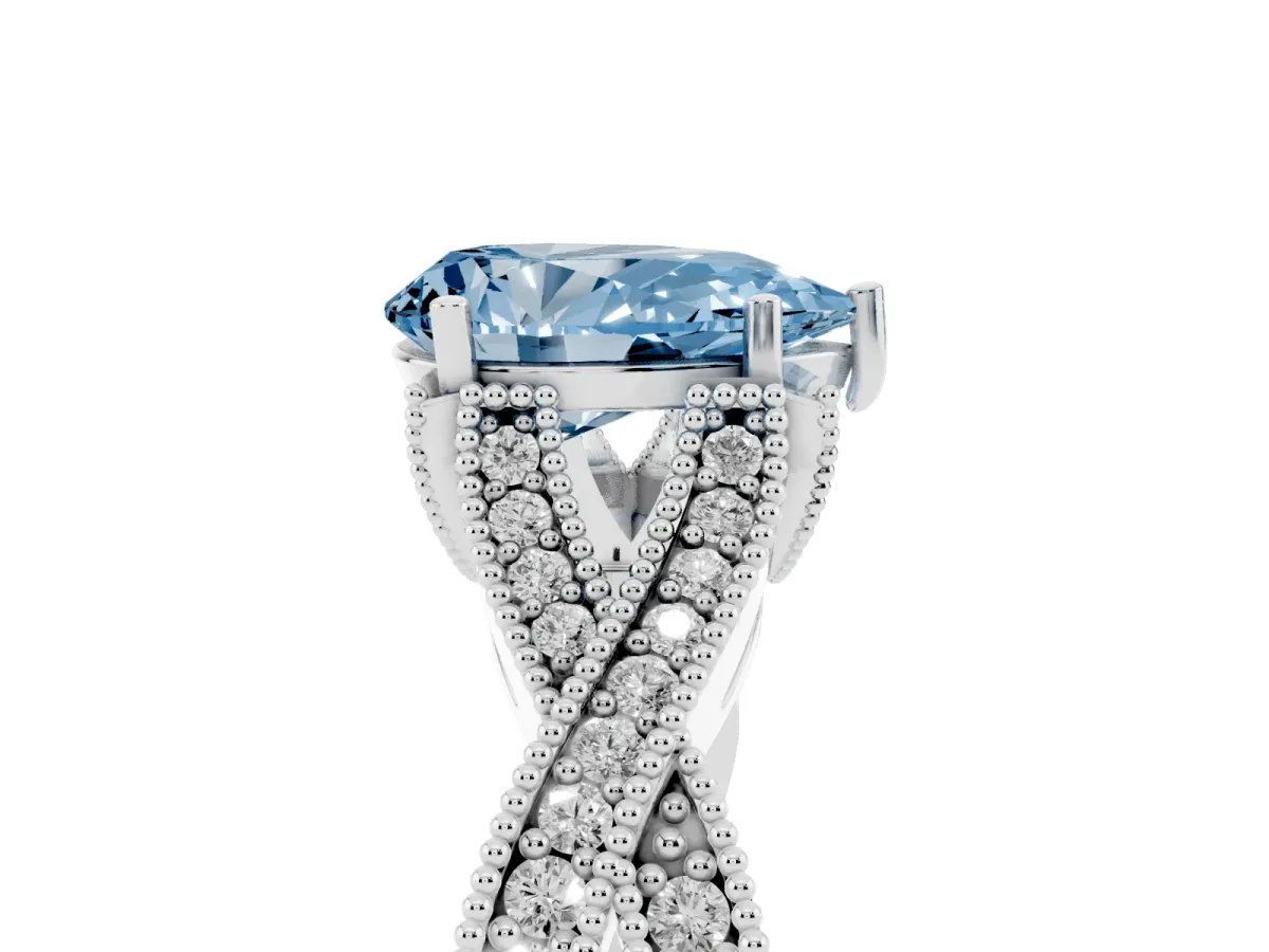 Fancy Blue Pear Cut Cut Diamond Twisted Band with Milgrain Pave Setting and Four-Prong Setting Silver