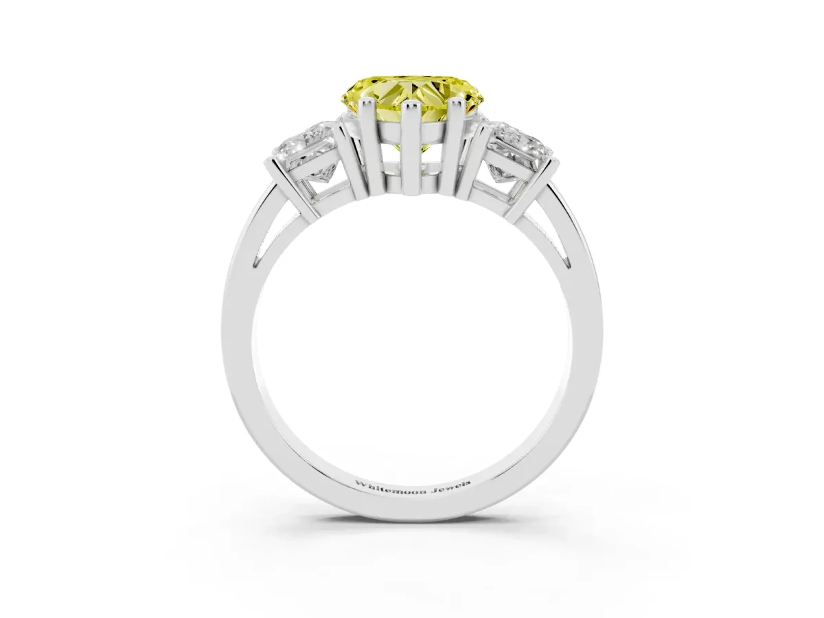 Fancy Yellow Three-Stone Heart Cut Cut Solitaire Ring with Prong Setting Silver