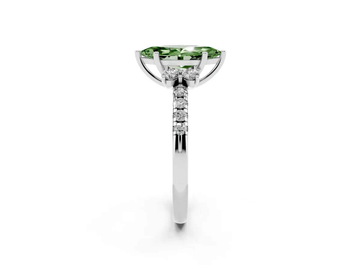 Fancy Green Marquise Cut Diamond Three-Stone Pave Band with Four-Prong Setting Platinum
