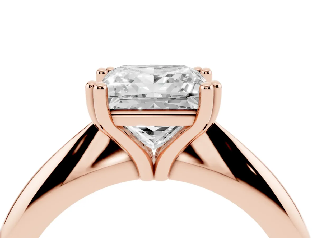 Princess Cut Cut Solitaire Engagement Ring with Tapered Band and Four-Prong Setting Rose gold