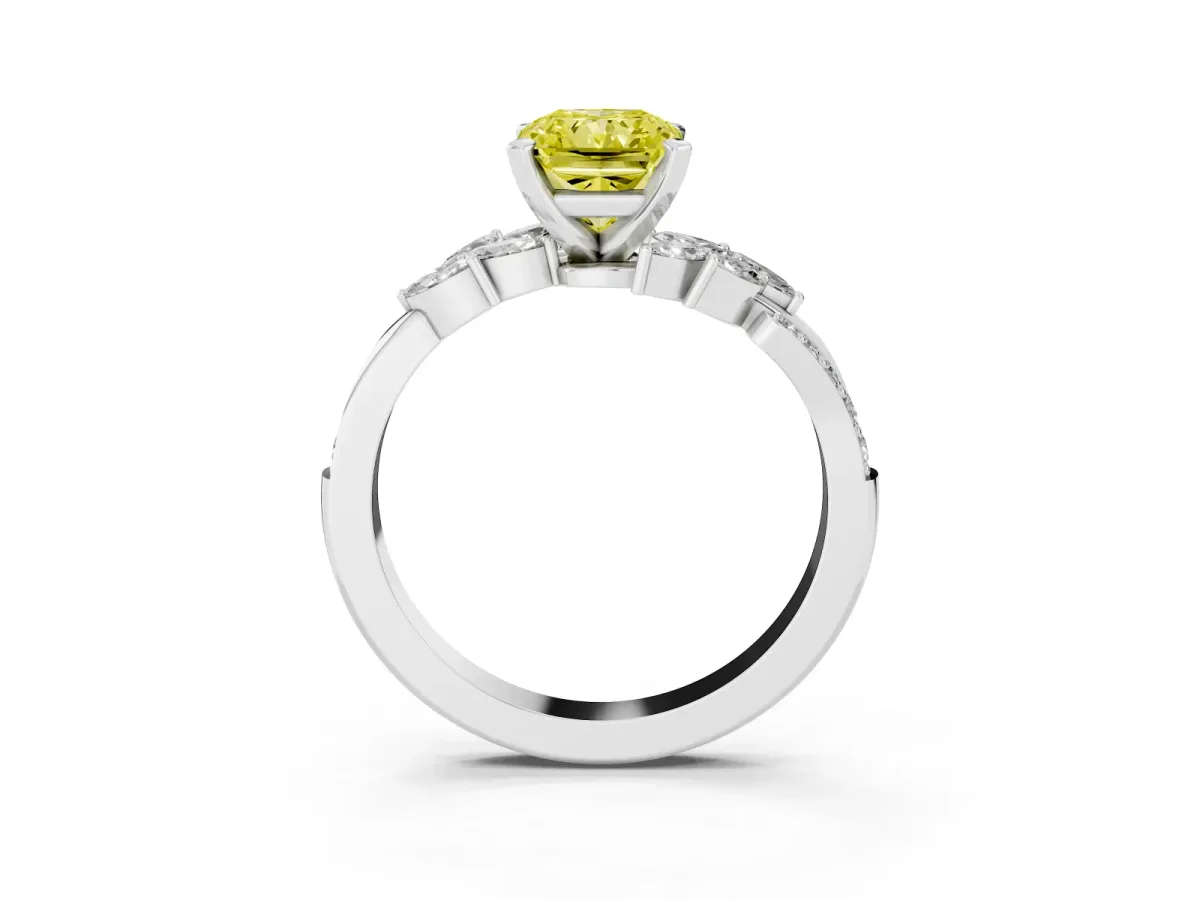 Fancy Yellow Radiant Cut Solitaire Marquise Twist Band with Six-Prong Setting Platinum