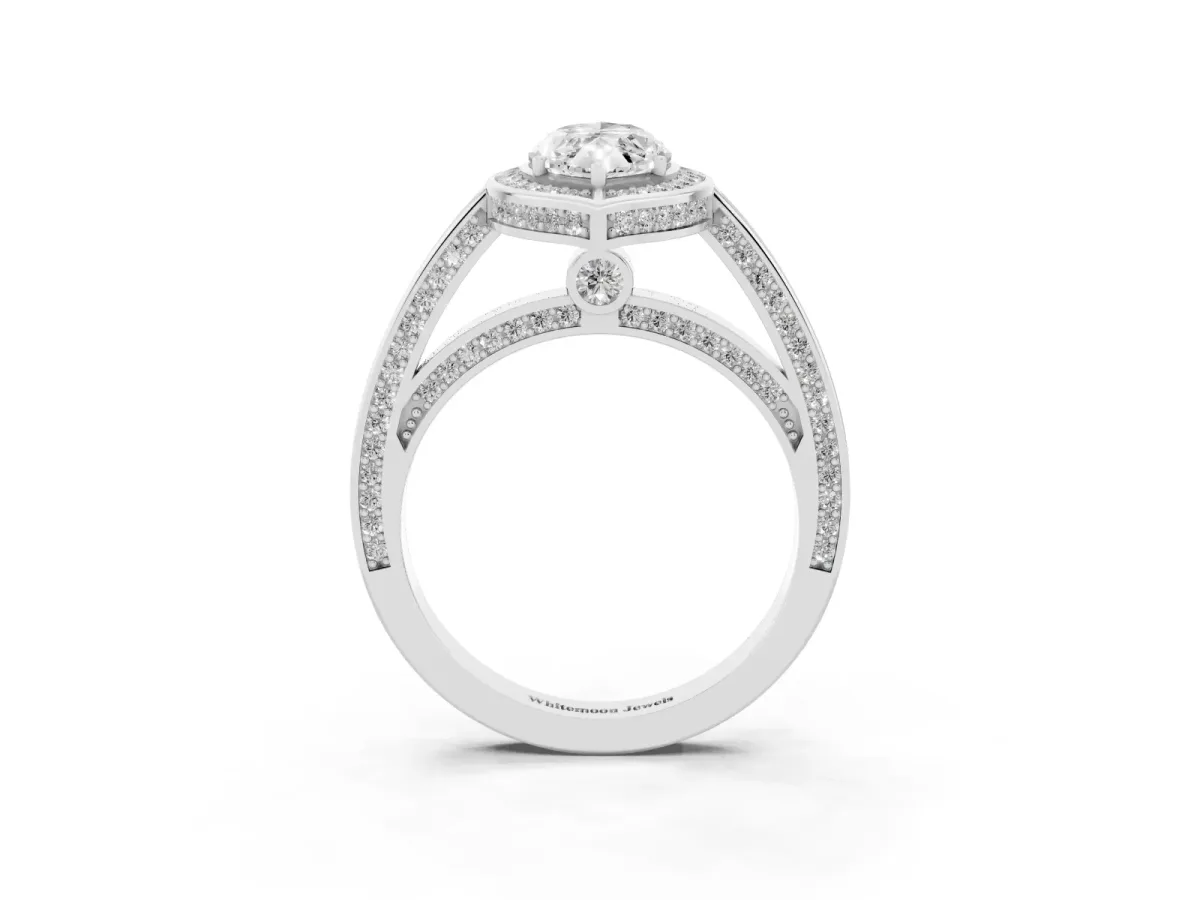 Marquise Cut Cut Halo Pave Split Shank Prong Setting Ring Platinum