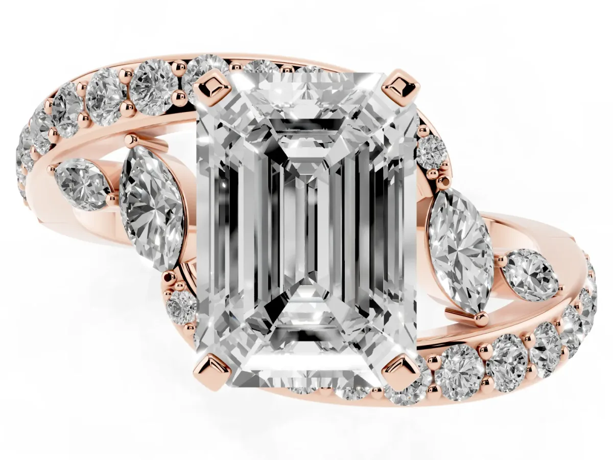 Emerald Cut Solitaire with Pavé Twist Band and Four-Prong Setting Rose gold