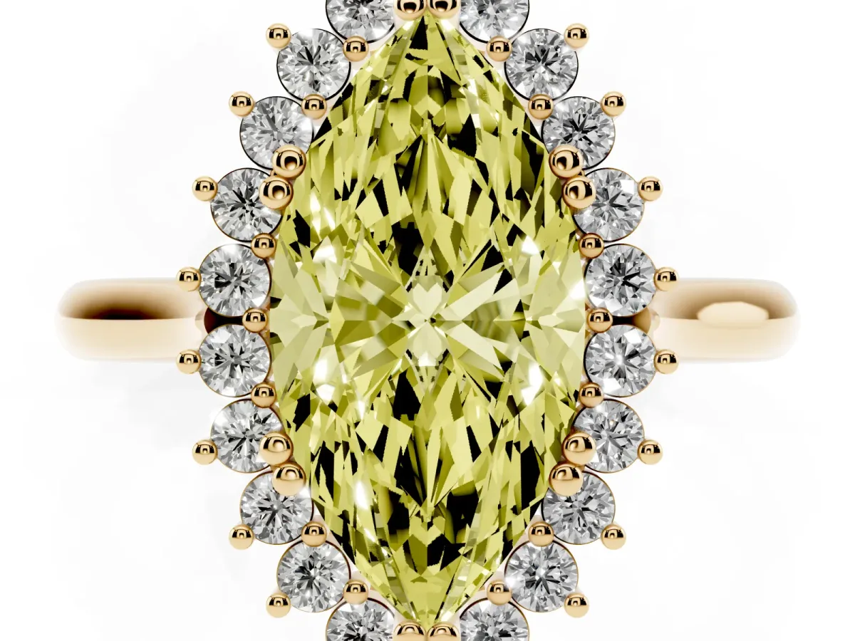 Fancy Yellow Marquise Cut Cut Diamond Halo Ring with Solitaire Band and Prong Setting Yellow gold