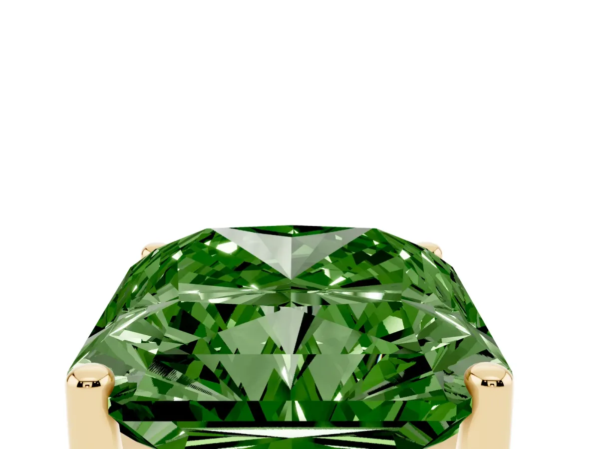 Fancy Green Radiant Cut Cut Diamond Solitaire Engagement Ring with Tapered Plain Band and Four-Prong Setting Yellow gold