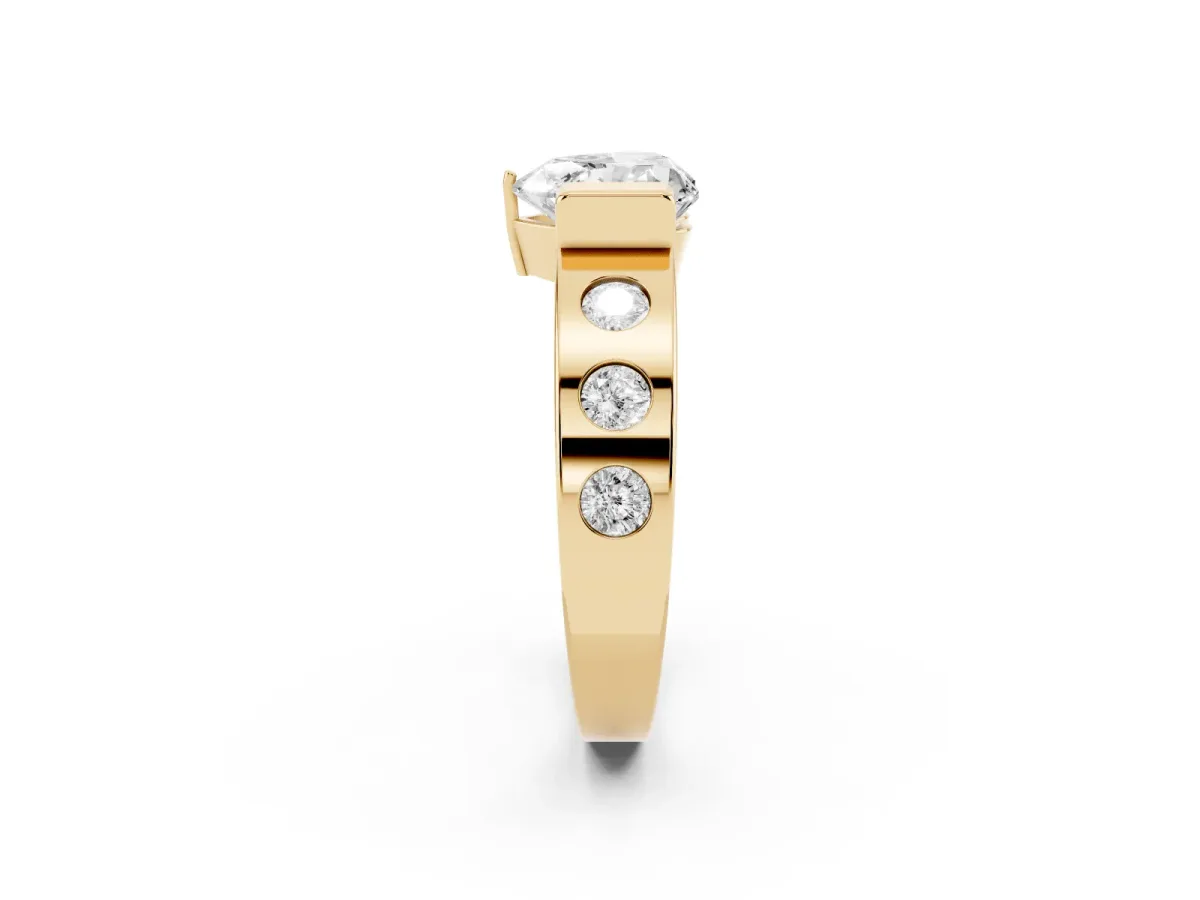 Heart Cut Brilliant Channel-Set Diamond Ring with Bezel Prong Setting Yellow gold