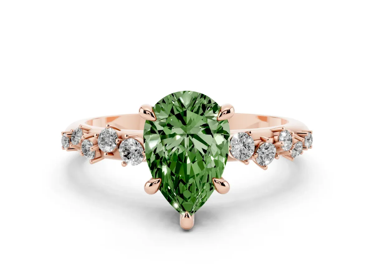 Fancy Green Pear Cut Cut Diamond Vine Band with Four-Prong Setting Rose gold