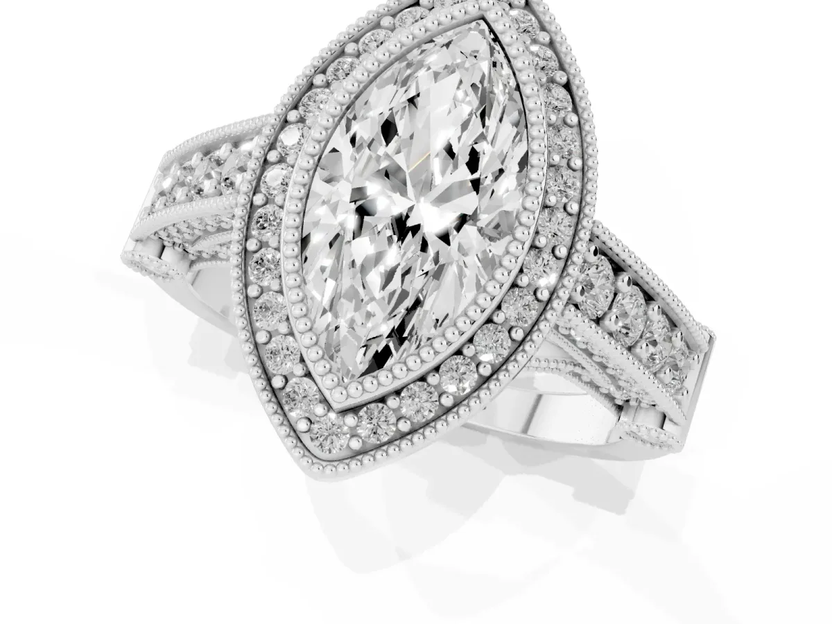 Marquise Cut Halo Diamond Split Shank Pave Ring Platinum