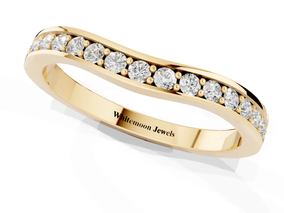 Diamond Pavé Round Cut Curved Band with Channel Setting Yellow gold
