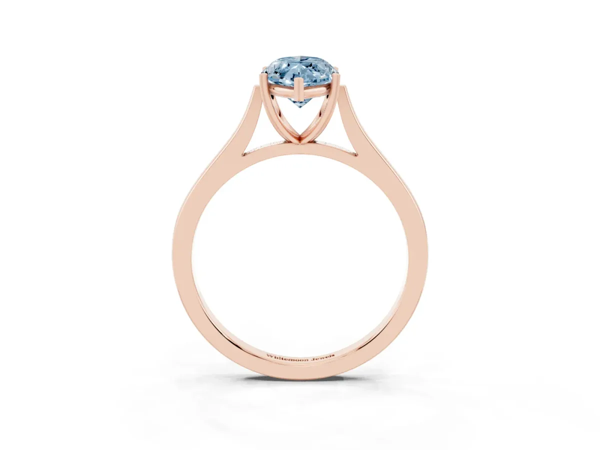 Fancy Blue Marquise Cut Solitaire Heart Prong Engagement Ring with Tapered Band Rose gold