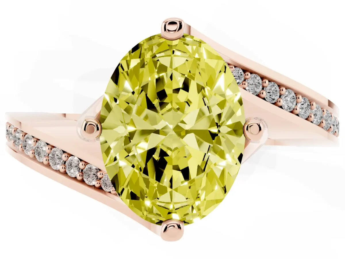 Fancy Yellow Oval Cut Solitaire Diamond Twist Band with Pavé Setting and Four-Prong Setting Rose gold