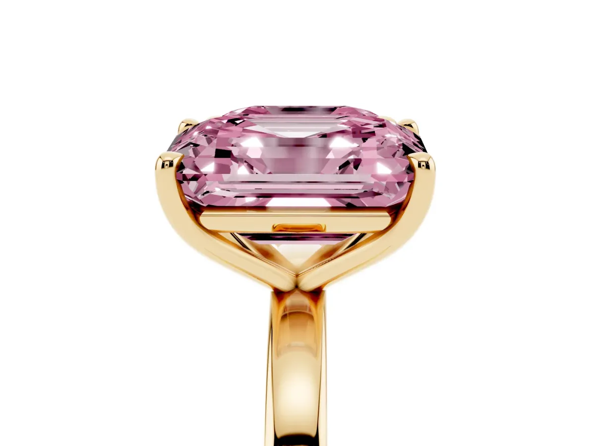 Fancy Pink Asscher Cut and Emerald Cut Toi Moi Ring with Prong Setting Yellow gold