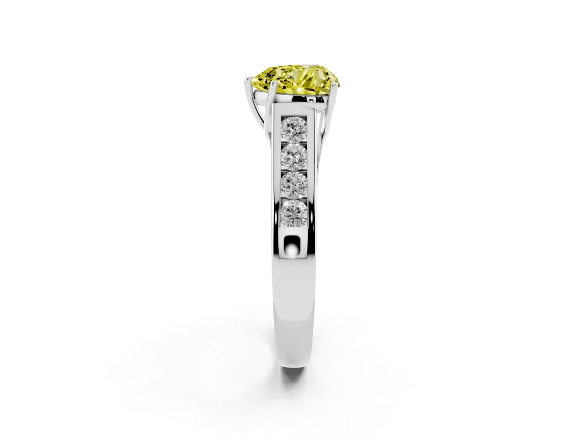 Fancy Yellow Heart Cut Brilliant Channel-Set Solitaire Ring with Four-Prong Setting Silver