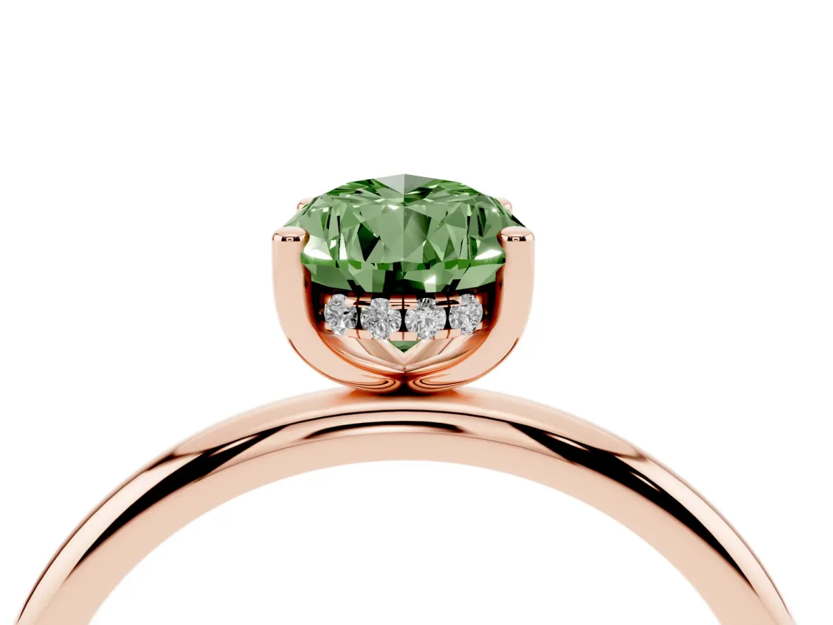 Fancy Green Pear Cut Cut Solitaire Engagement Ring with Four-Prong Setting and Classic Band Rose gold