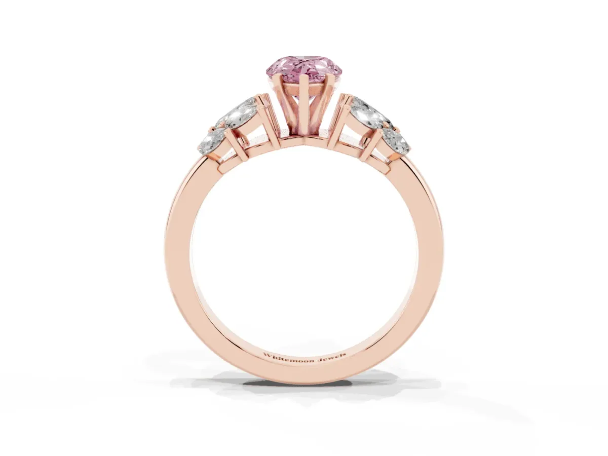 Fancy Pink Pear Cut Diamond Cluster Leaf Design Ring with Prong Setting Rose gold