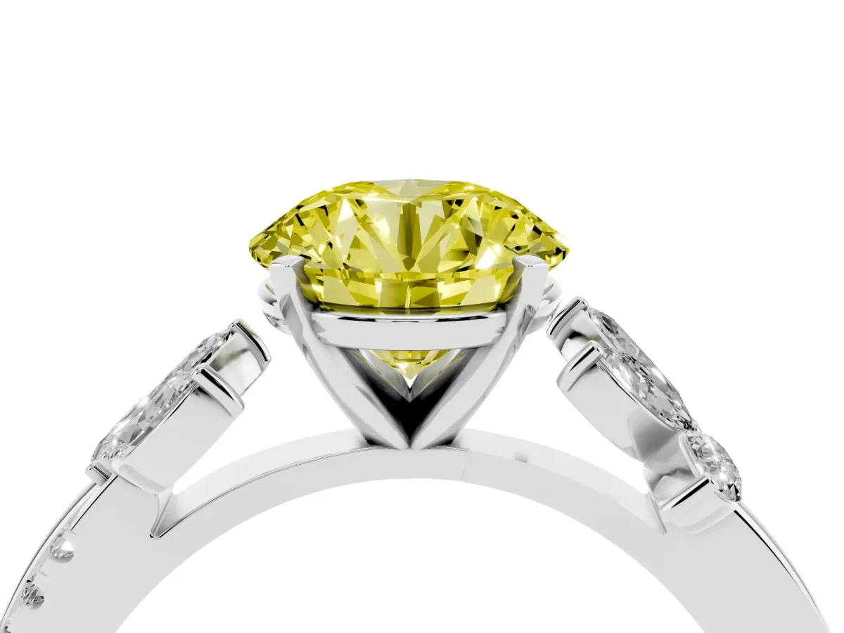 Fancy Yellow Round Cut Diamond Floral Vine Solitaire Engagement Ring Silver
