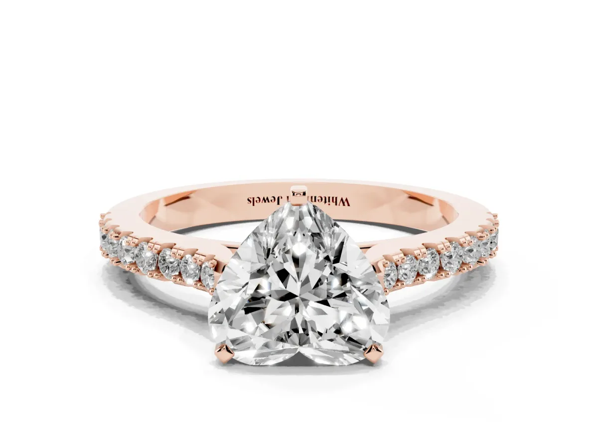 Heart Cut Cut Solitaire Diamond Engagement Ring with Pave Band and Four-Prong Setting Rose gold