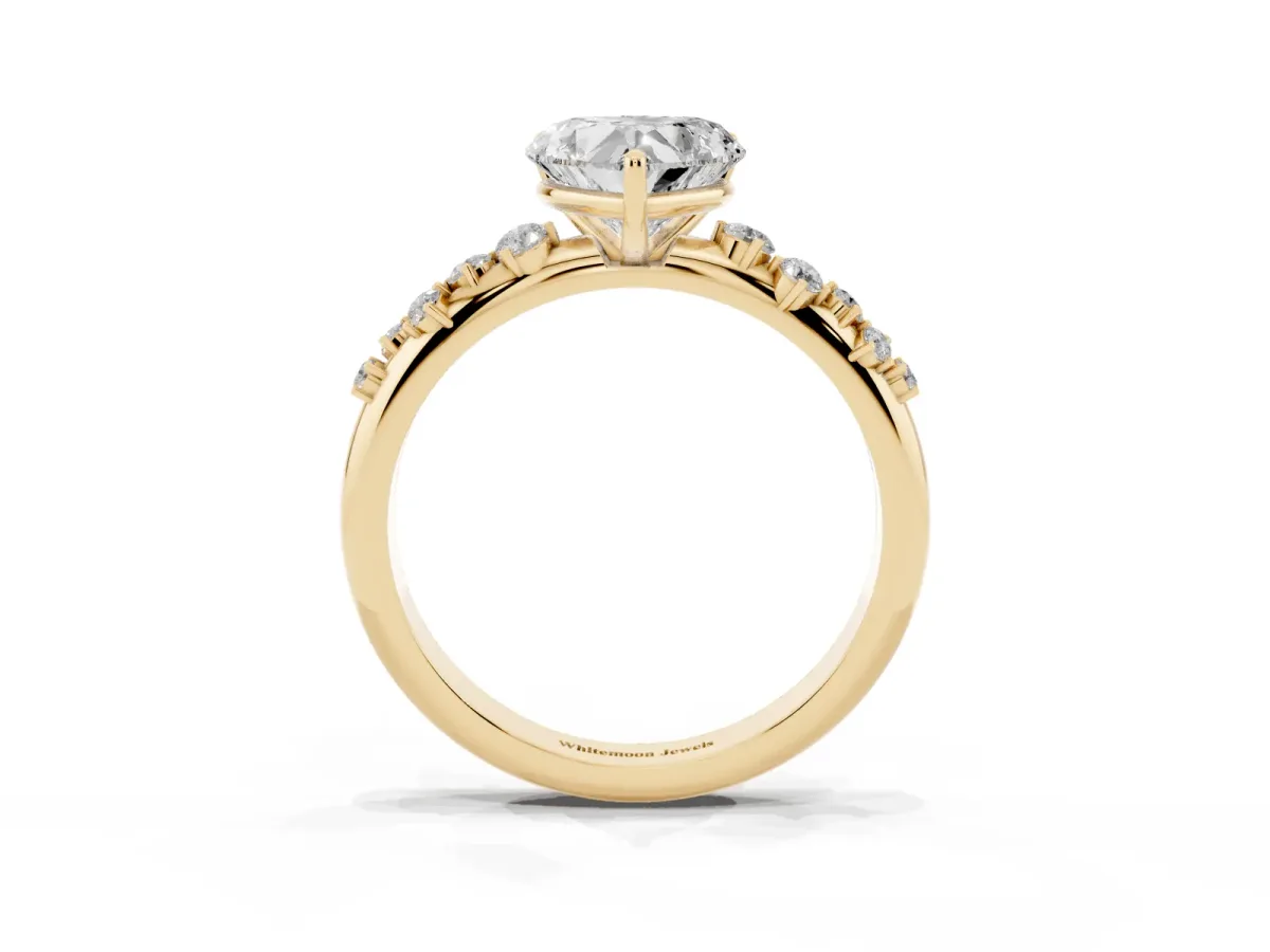 Heart Cut Diamond Cluster Prong-Set Solitaire Ring Yellow gold