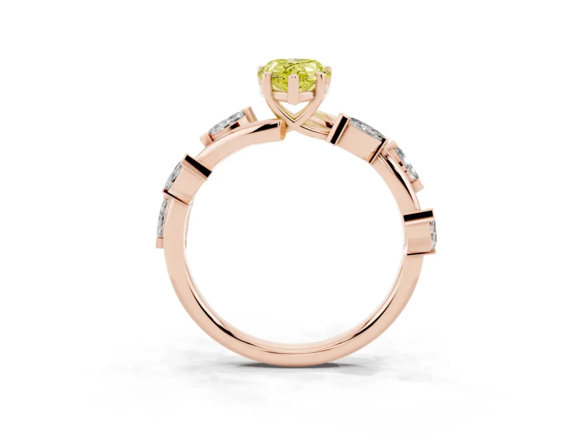 Fancy Yellow Pear Cut Solitaire Twisted Band Marquise Accent Prong Setting Ring Rose gold