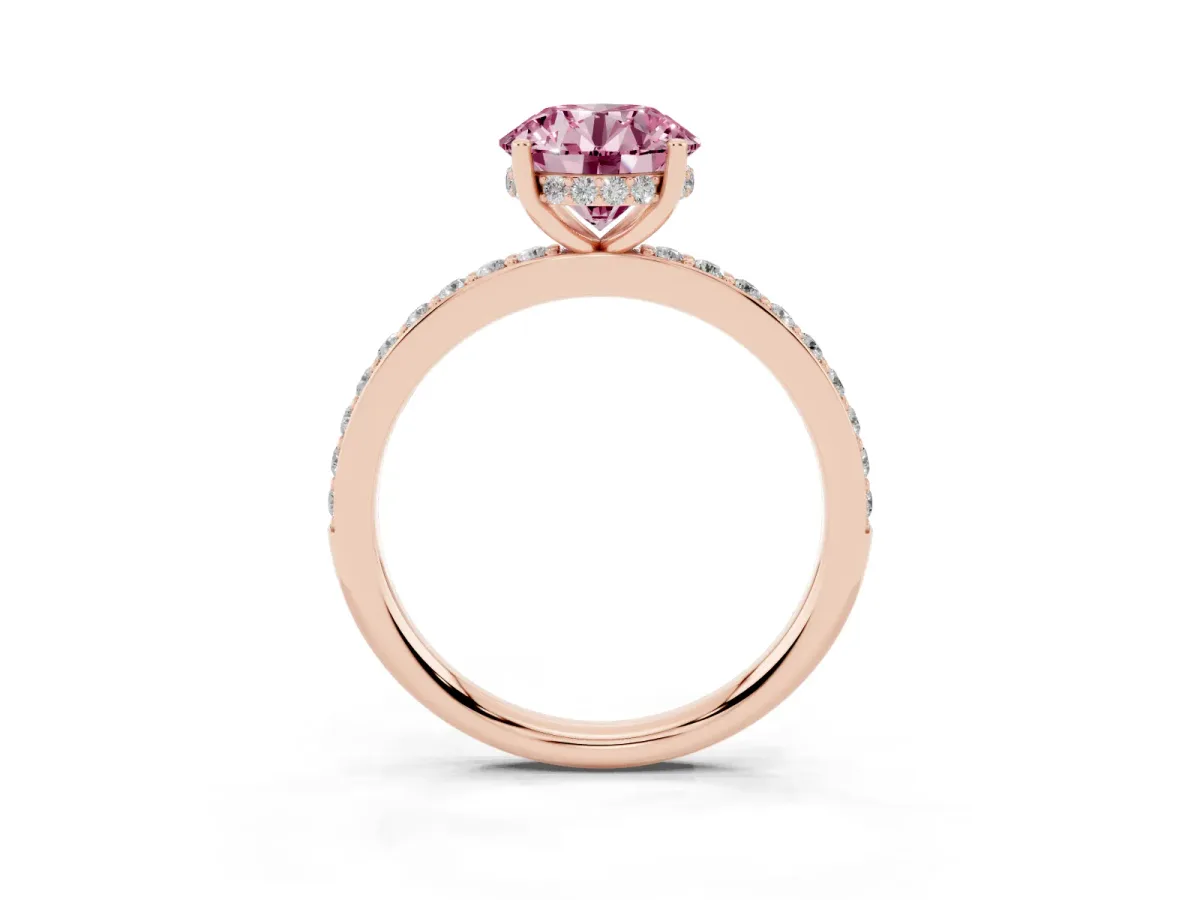 Fancy Pink Round Cut Cut Diamond Pavé Band Ring with Four-Prong Setting Rose gold