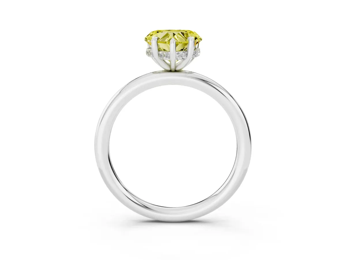 Fancy Yellow Heart Cut Diamond Solitaire Ring with Thin Band and Four-Prong Setting Silver