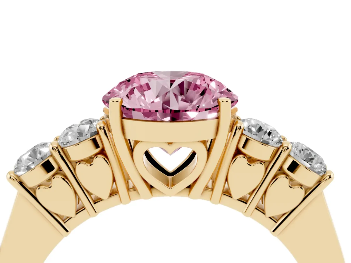 Fancy Pink Round Cut Cut Diamond Five-Stone Prong Set White Gold Ring Yellow gold