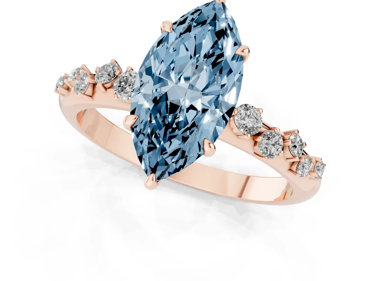 Fancy Blue Marquise Cut Diamond Cluster Prong-Set Solitaire Ring Rose gold
