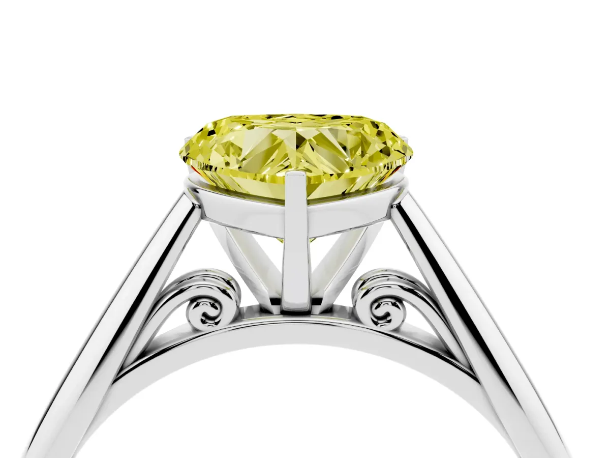 Fancy Yellow Heart Cut Diamond Solitaire Engagement Ring with Cathedral Setting and Four-Prong Mount Silver