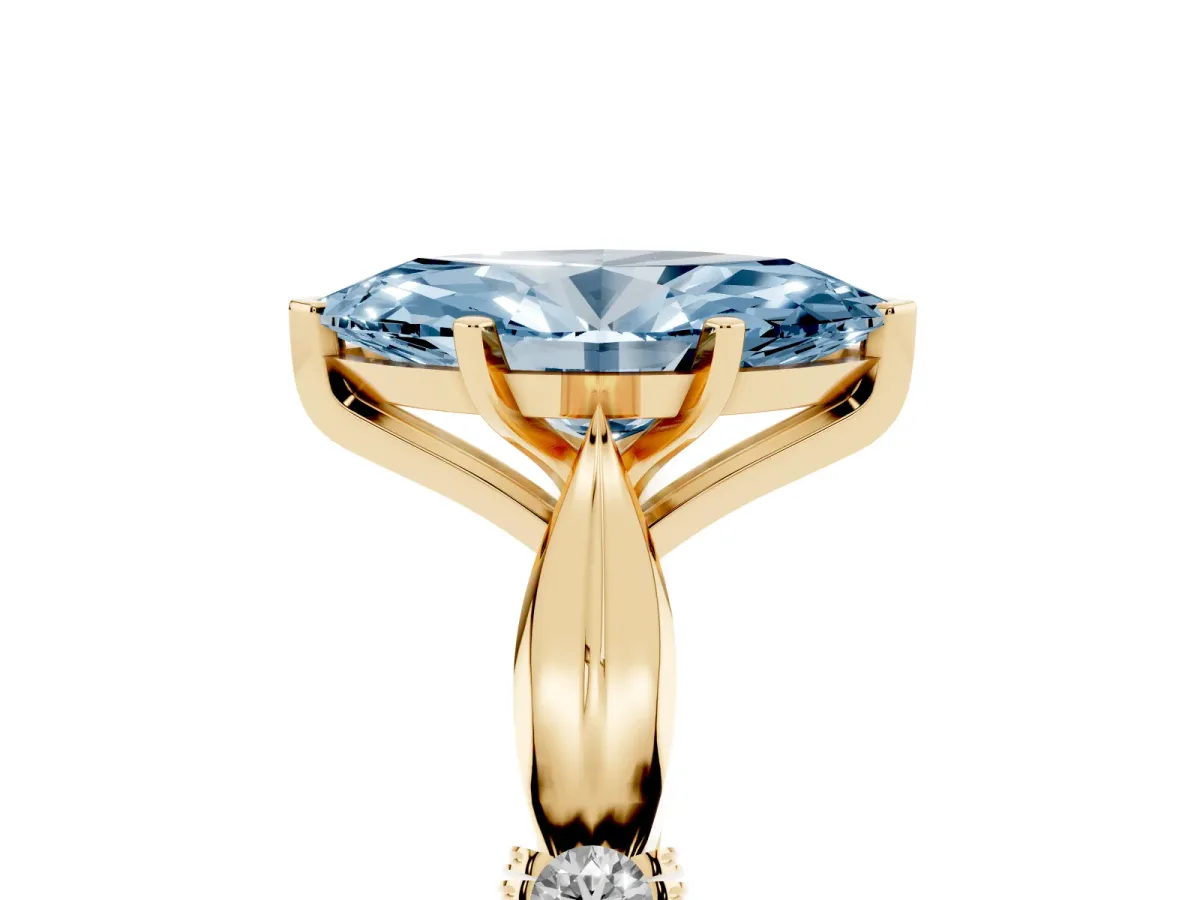 Fancy Blue Marquise Cut Solitaire Diamond Twisted Band with Four-Prong Setting Yellow gold