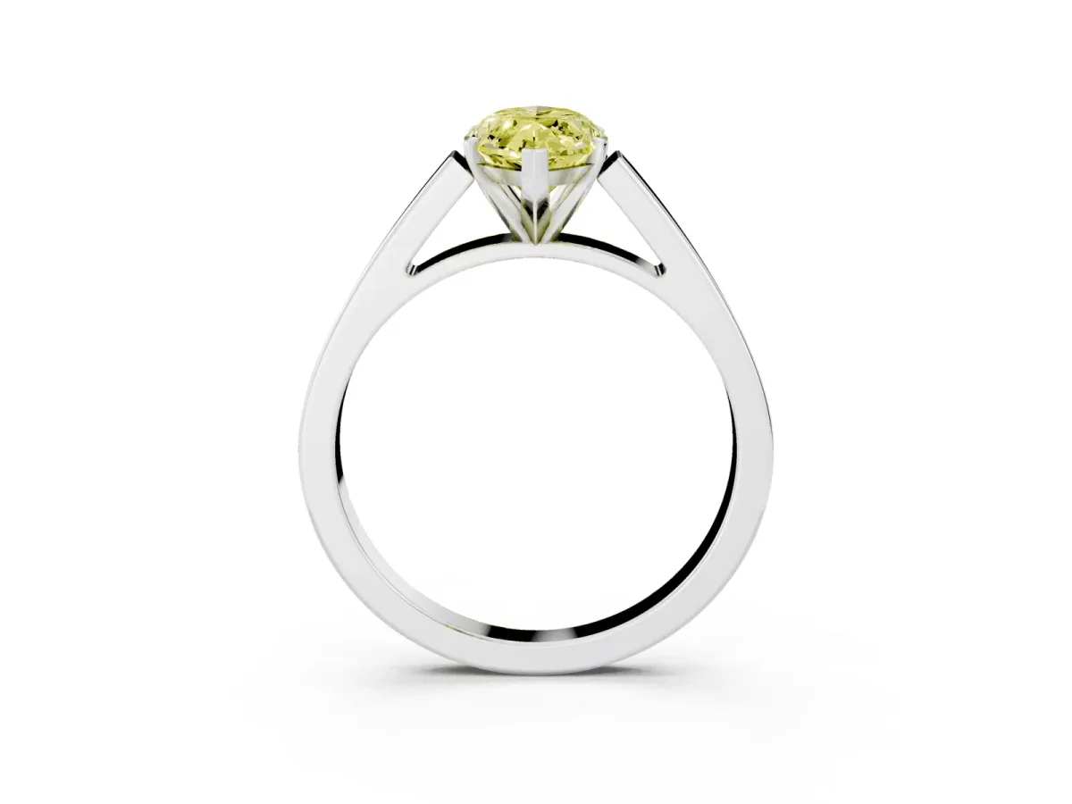 Fancy Yellow Marquise Cut Solitaire Engagement Ring with Four-Prong Setting and Tapered Band White gold