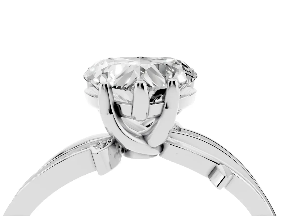 Heart Cut Solitaire Twist Band with Pavé Accents and Four-Prong Setting Silver