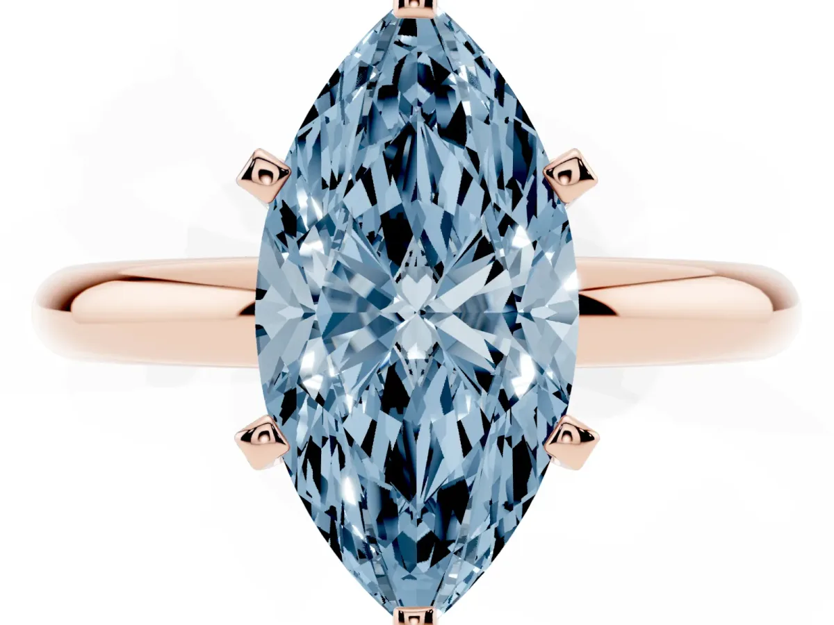 Fancy Blue Marquise Cut Diamond Solitaire Engagement Ring with Round Band and Four-Prong Setting Rose gold