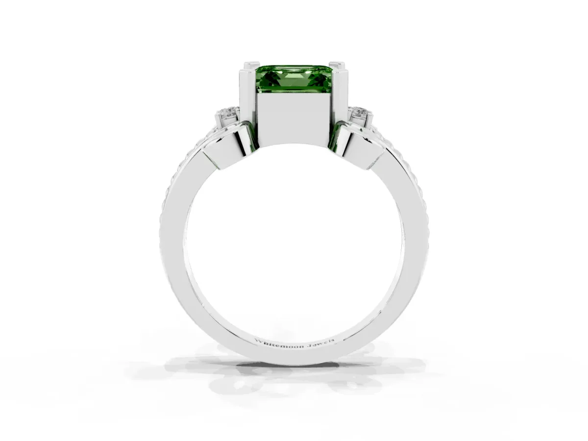 Fancy Green Asscher Cut Solitaire Twisted Band Scroll Prong Ring Silver