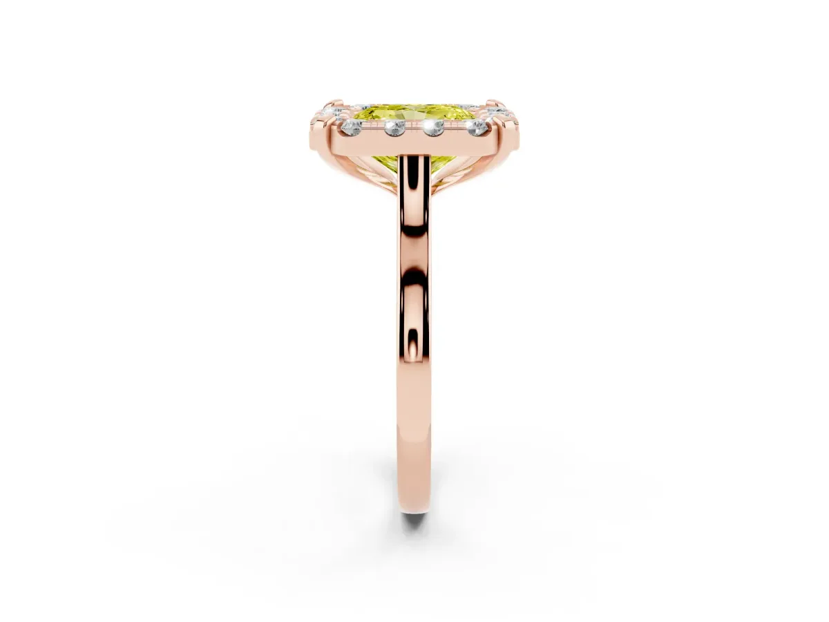Fancy Yellow Radiant Cut Diamond Cluster Halo Solitaire with Four-Prong Setting Rose gold