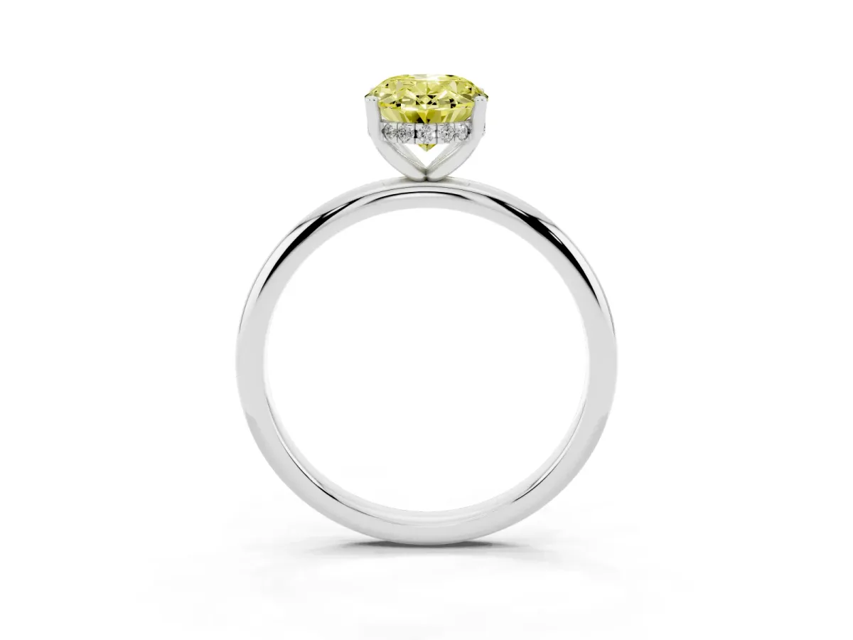 Fancy Yellow Oval Cut Cut Solitaire Engagement Ring with Four-Prong Setting and Classic Band Silver