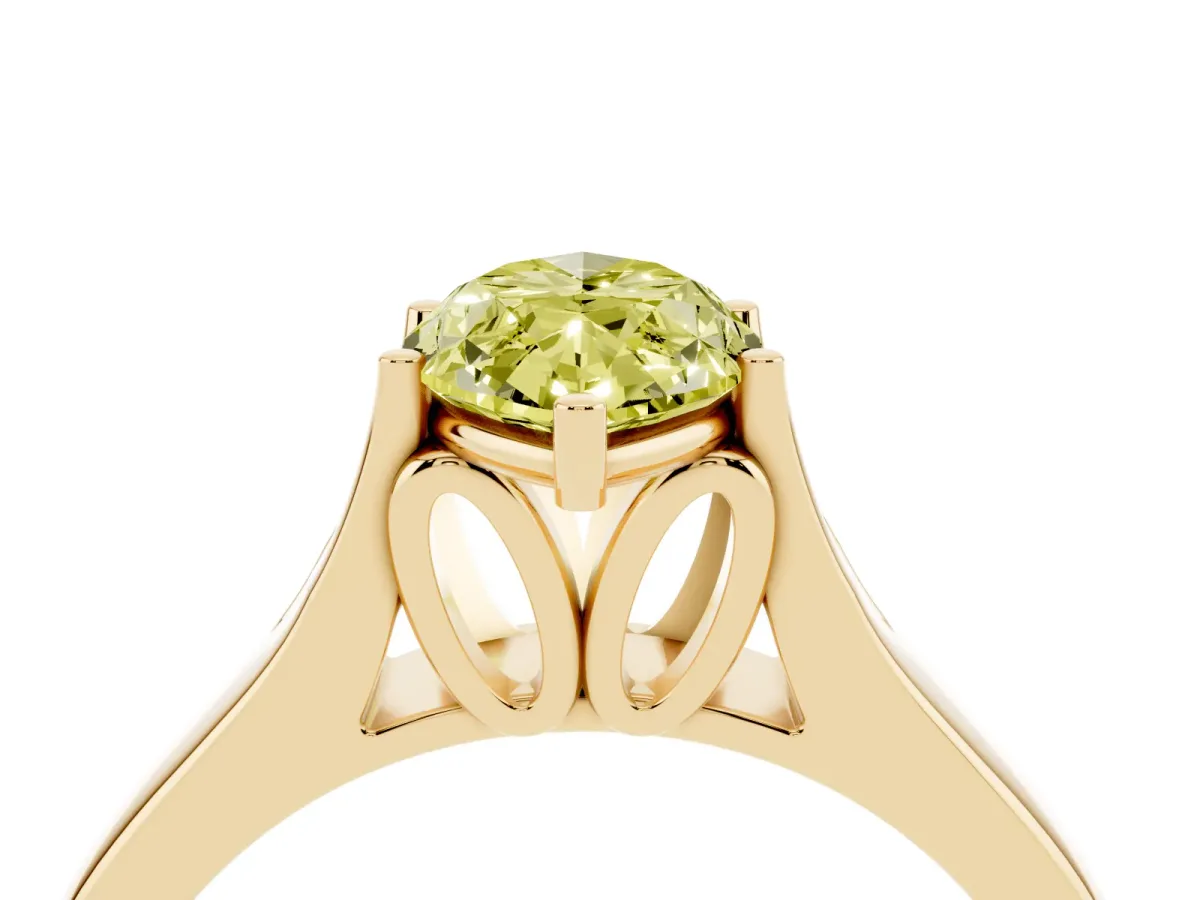 Fancy Yellow Marquise Cut Solitaire Diamond Ring with Cathedral Band and Four-Prong Setting Yellow gold