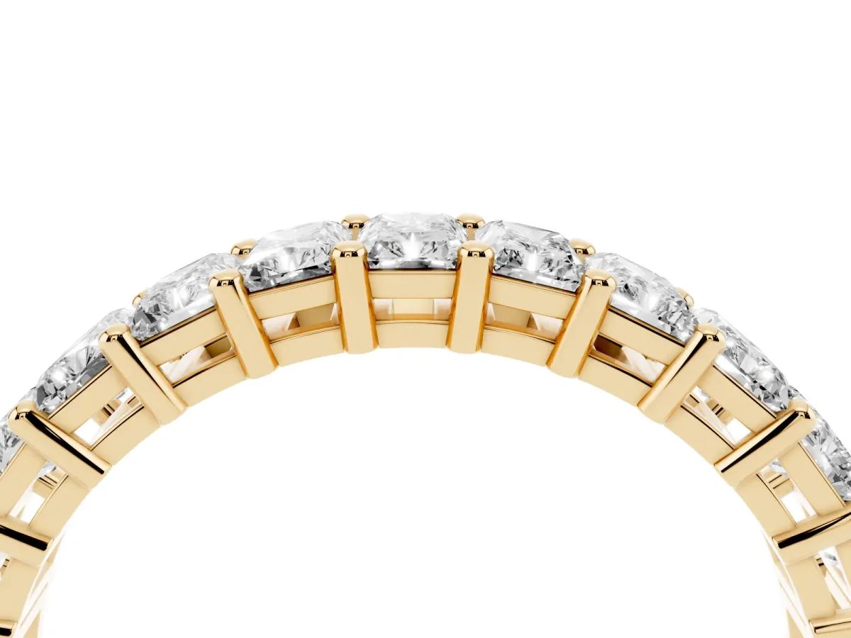 radiant Cut eternity band with shared prong setting Yellow gold