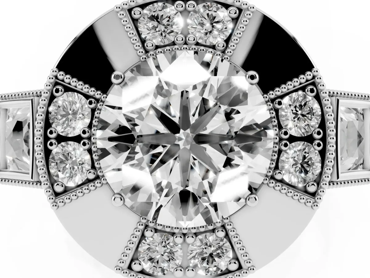 Milgrain Round Cut Diamond Halo Split Shank Ring Platinum