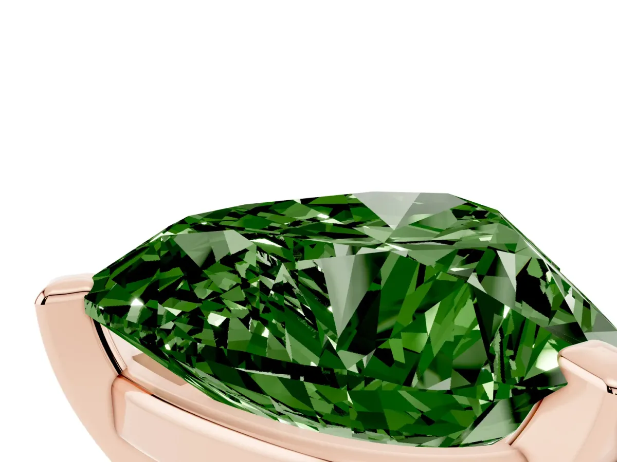 Fancy Green Heart Cut Diamond Solitaire Ring with Prong Setting and Classic Band Rose gold